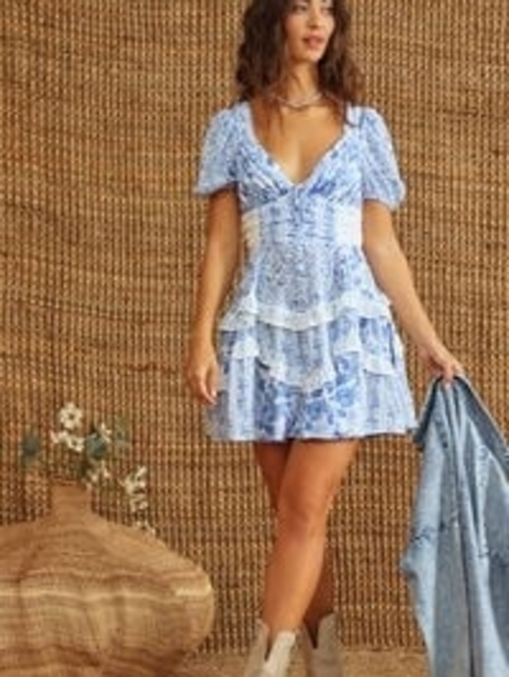 Blue Floral Tiered Mini Dress